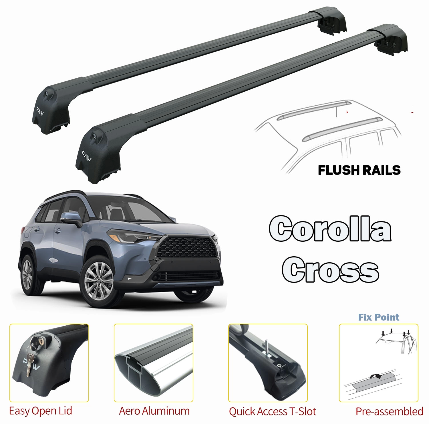 Toyota Corolla Cross Portbagaj Taşıyıcı Ara Atkısı Tavan Taşıyıcı Siyah