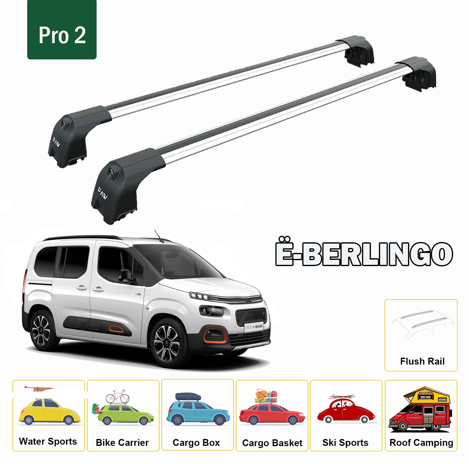 Citroen Berlingo 2022-2025 Tavan Ara Atkısı Tavan Taşıyıcı Paw Pro 2 Gri