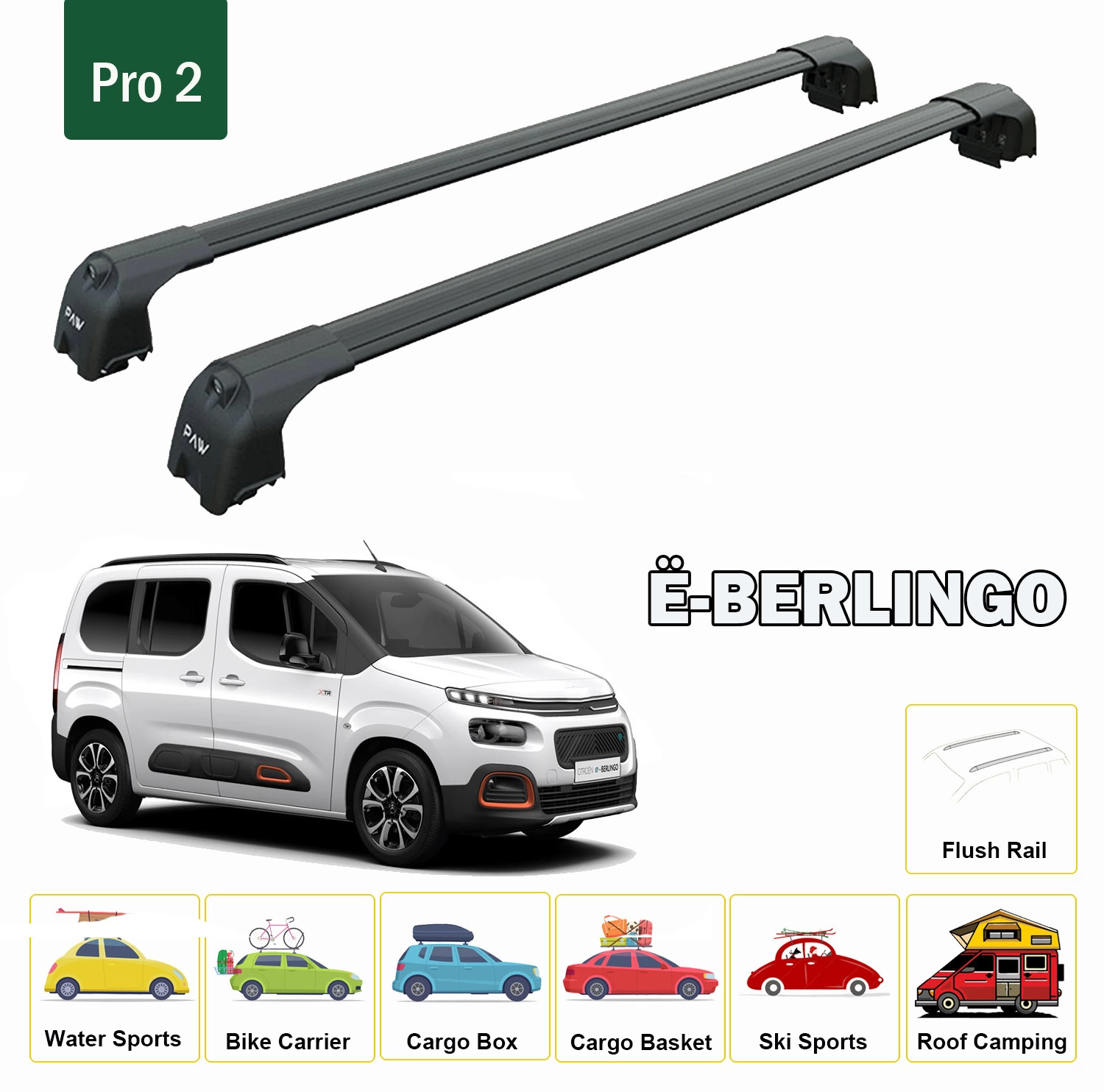 Citroen Berlingo 2022-2025 Tavan Ara Atkısı Tavan Taşıyıcı Paw Pro 2 Siyah